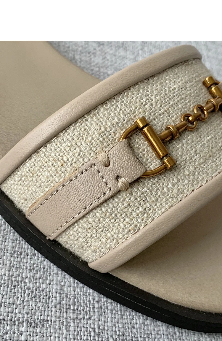 2024 New Mdutti Women Slippers Fashion Leather One Word Drag Flat Shoes Casual Versatile Sandals Slippers Female Chic sandalet