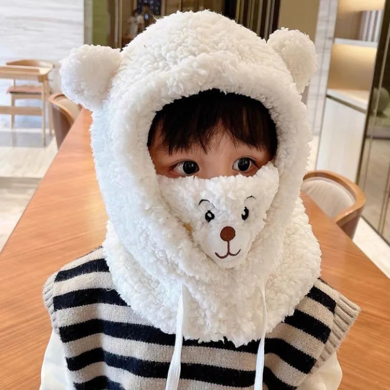 Cartoon Children Hat for Girls Boys Scarf Thicken Cap Beanies Photography Baby Stuff Winter hat Plus Fleece Kids Caps 1-18Year