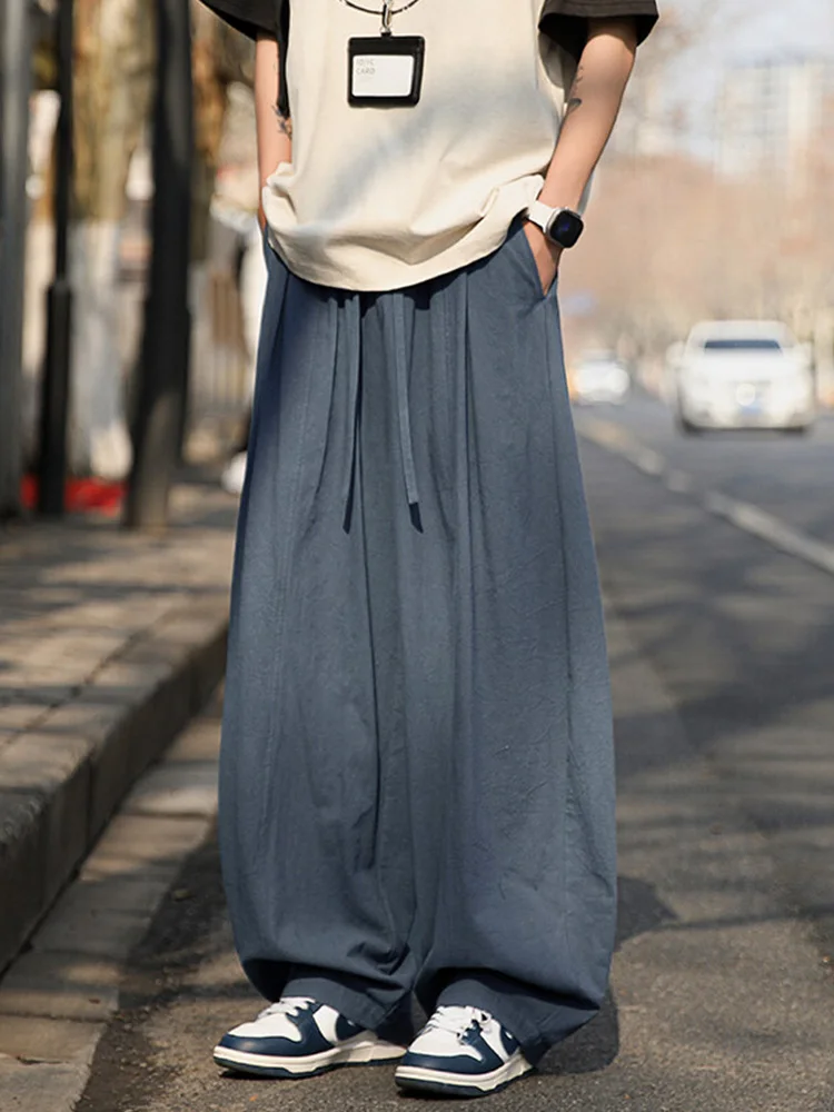 Men's Casual Cotton Linen Pants Spring Summer Loose Wide Leg Lantern Straight Drapey Knife  Long Trousers Leisure orts