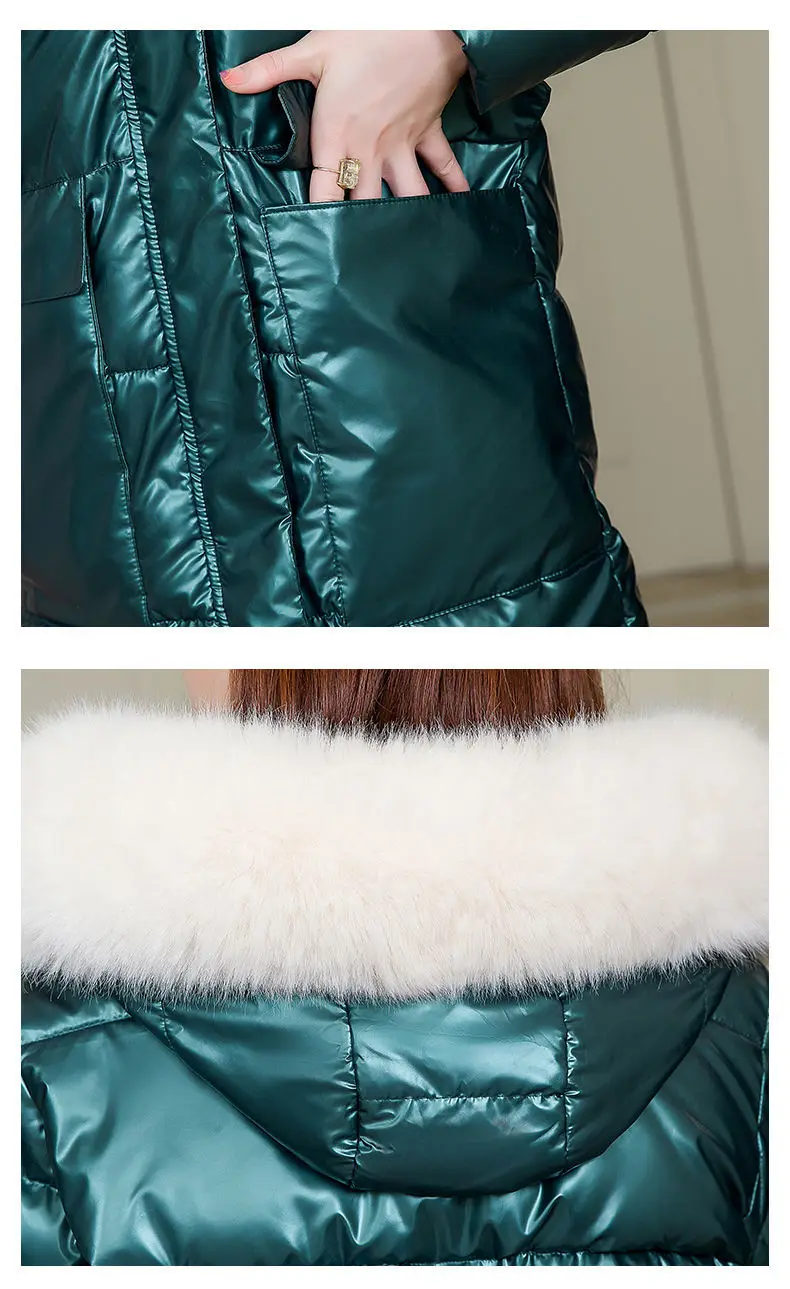 2023 New Women Down Cotton Coat Winter Jacket Female Thick Thin Parkas Fur Collar Hooded Outwear Mid Length Version Overcoat