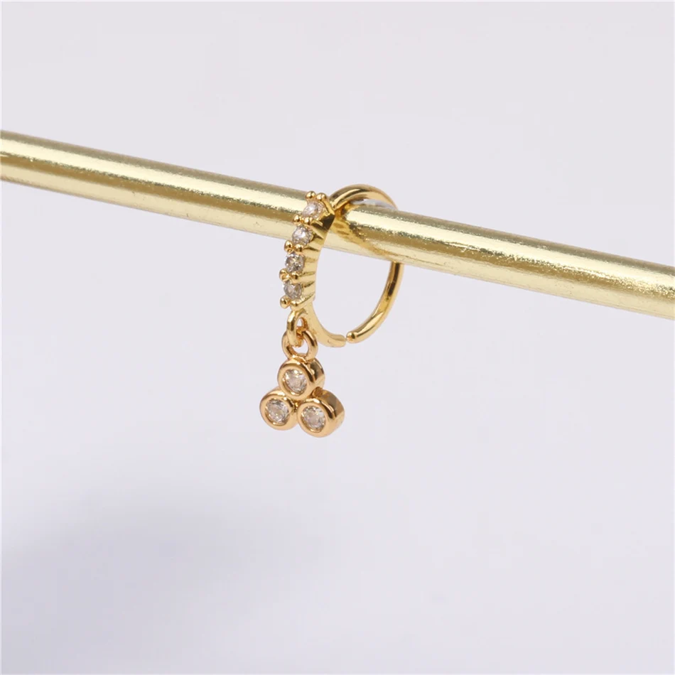 Crystal CZ Septum Hoop Nose Rings Dangle Charms Golden Jewelry Cartilage Piercing Helix Earring Tragus Daith Rook Lobe Earrings view 5