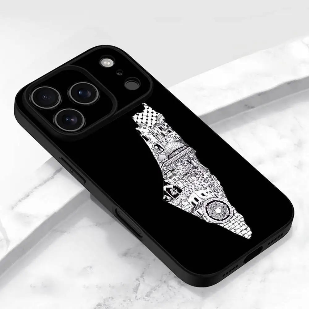 حافظة هاتف Flower P-Palestines-s Hattah Keffiyeh لهاتف iPhone 17,16,15,14,13,12,11,Pro,Max,Plus,E,Air,Mini غطاء أسود واقٍ