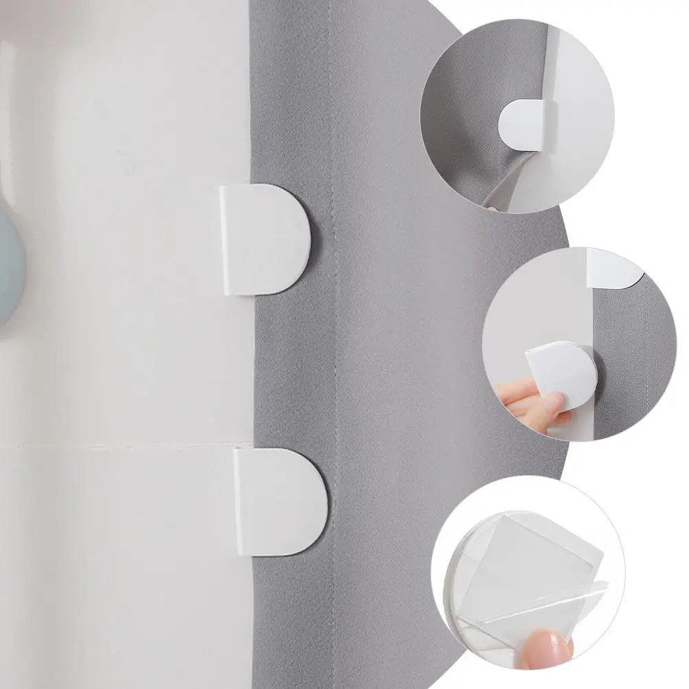 8Pcs Heavy Duty Shower Curtain Clips For For Bathroom Wall Dorm Room Adhesive Mount Splash Proof Windproof Thick