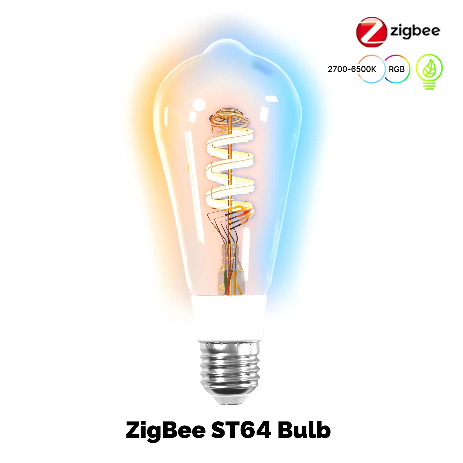 MOES Smart ST64 Edison LED-lamp, Tuya Matter/Zigbee, 16 miljoen RGB-kleuren, 2700K-6500K, dimbaar, werkt met Alexa/Google Home