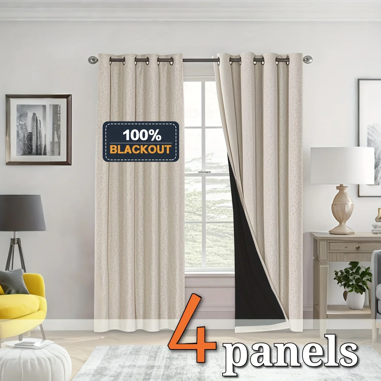 100% Blackout Curtains Made of Linen in Four Panels, Designed to Completely Block Light, Suitable for Bedrooms And Living s