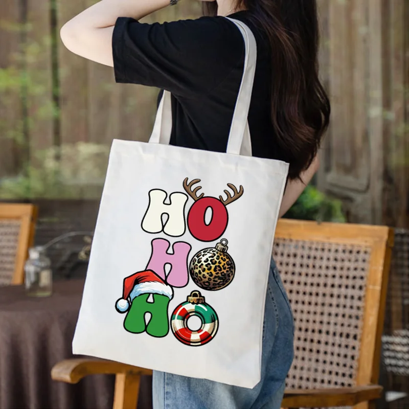 

Ho Ho Ho Рождественская холщовая большая сумка-эко-многоразовая сумка для покупок, индивидуальный принт, оптовый праздничный подарок для рекламы и повседневного использования