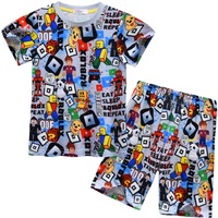Game Roblox Short Sleeved Shorts Set Cartoon Print  Children Household Clothes Kawaii Pyjamas Birthday Gifts