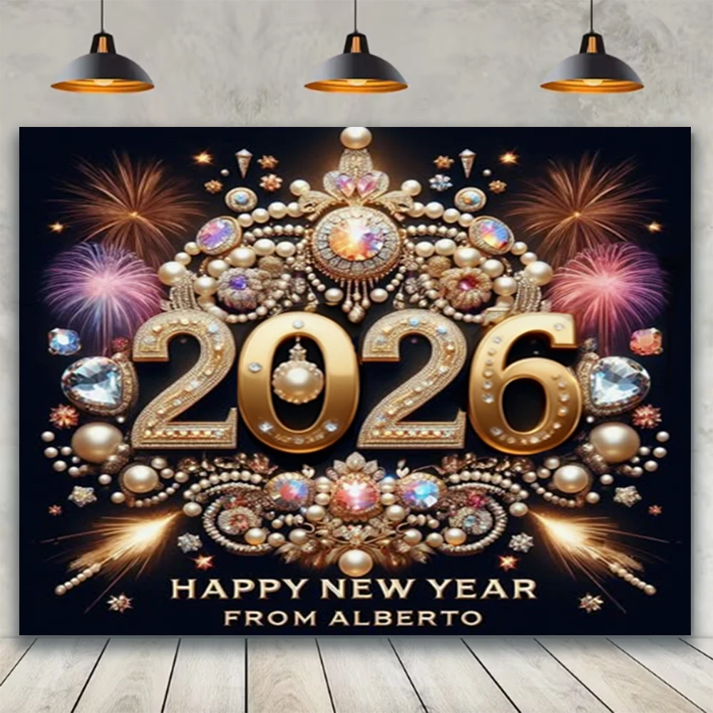 سنة جديدة سعيدة 2026 خلفية حفلة عائلية الديكور أنيقة تاج الشريط بالون التصوير الدعائم خلفية استحمام الطفل هدية