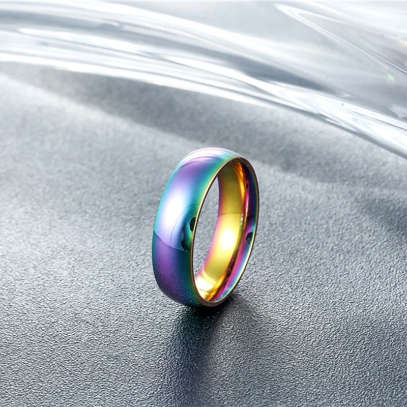 4-6mm Rainbow Colorful Smooth Surface Rings for Women Trendy Cute Stainless Steel Wedding Bands Jewelry 1Piece