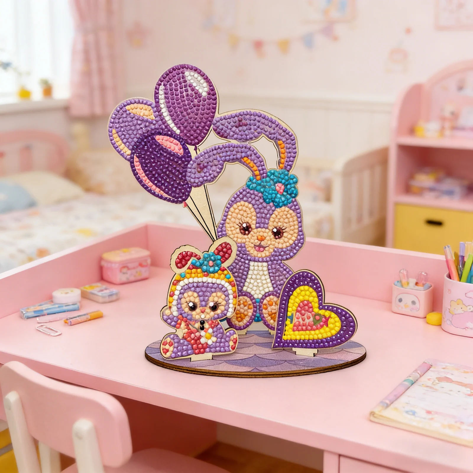 

Hot Selling 3D StellaLou Diamond Painting Kit Wooden DIY Birthday Ornament with Heart Shaped Sign Kids Gift Home Decor