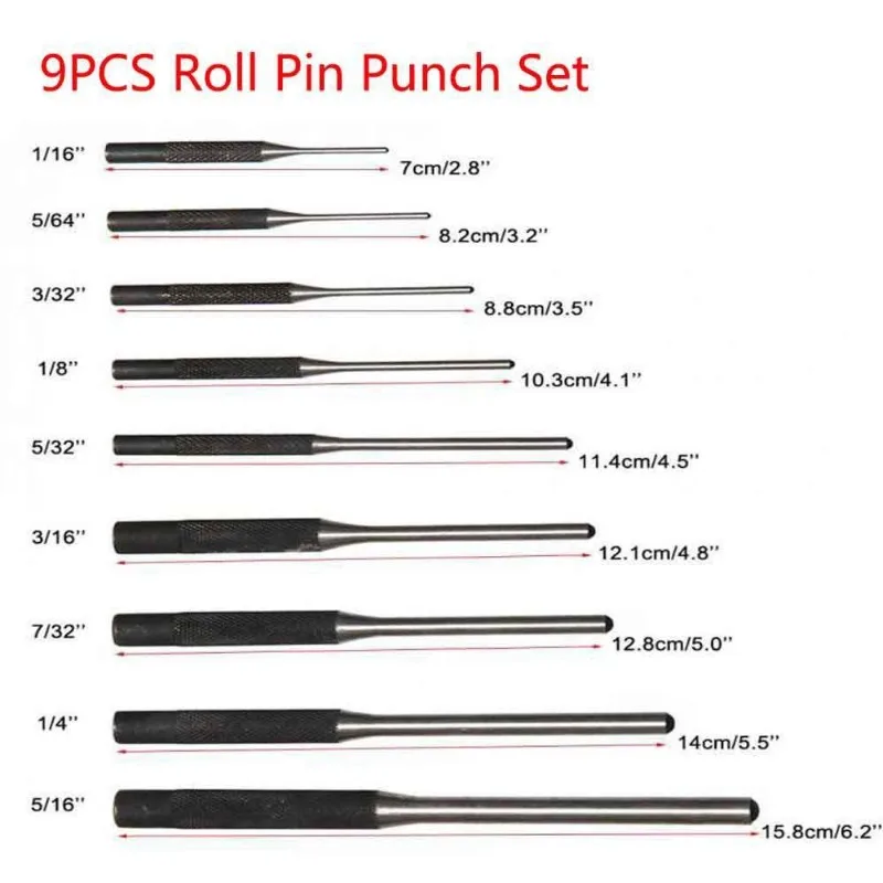 9Pcs Roll Pin Punch Set High Hardness Steel Removal Tool with Hammer for AR15 M4 M16 Glock Gunsmithing Professional Repair Kits
