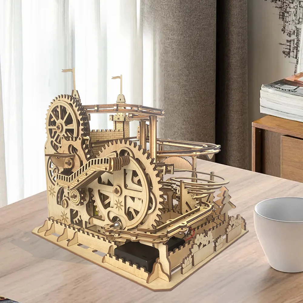 Wooden castle track ball model 3D stereo puzzle difficult decompression puzzle surprise gifts for boys and girls