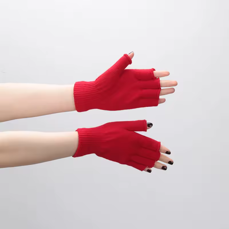 1pair Black Short Half Finger Fingerless Knit Wrist Glove Winter Warm Stretch Work Gloves for Women and Men Cycling Accessories - Image 12