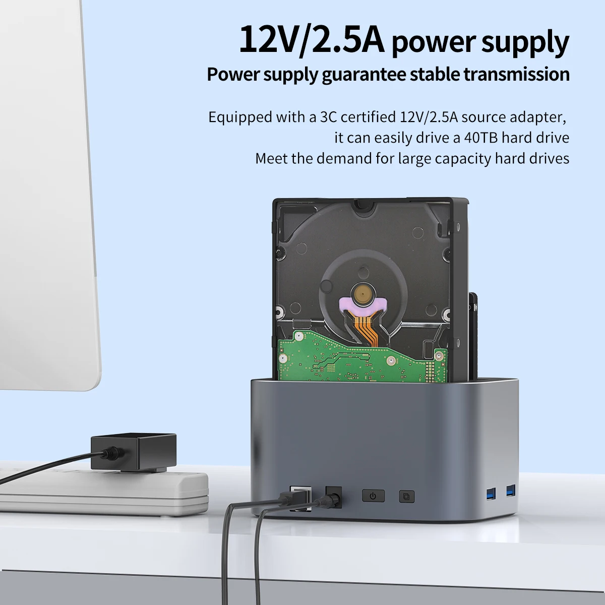 محطة إرساء GODO USB 3.0 & Type-C HDD/SSD لمحركات SATA مقاس 2.5/3.5 بوصة، مؤشر LED - نقل سريع للبيانات