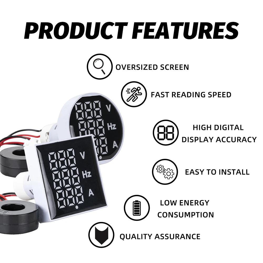 Large Panel Digital Voltmeter Ammeter 60-500V 0-100A 20-75Hz New Hz AC Current Frequency Meter Indicator Digital Voltage Amp Led