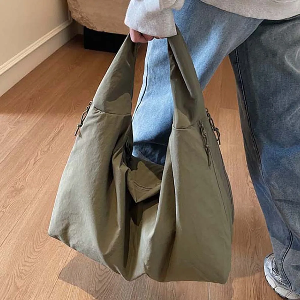 

Casual Nylon Shoulder Bag Multi-Pocket Japanese Style Large Capacity Tote Bag Double Zipper Design Polyester Storage Pouch
