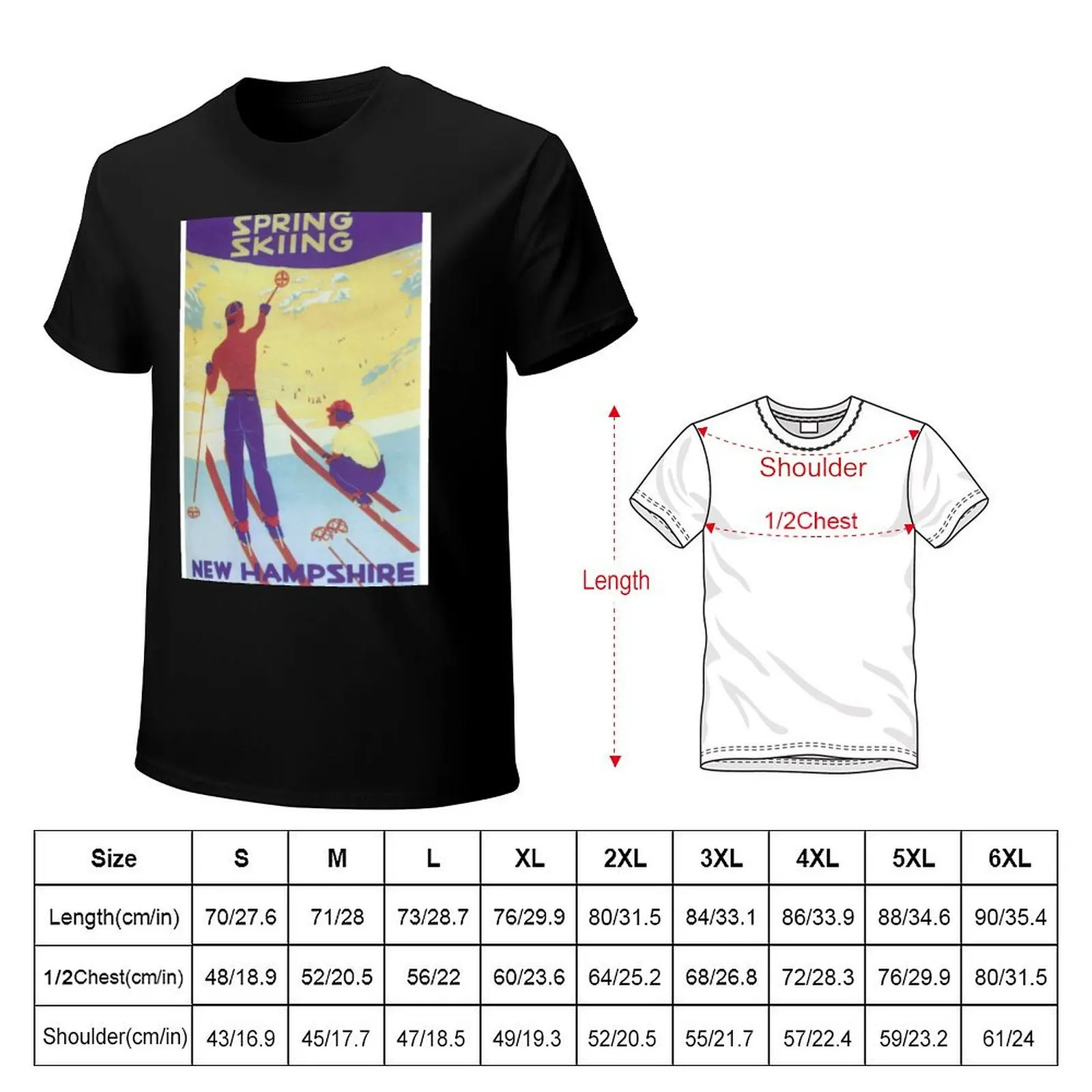 Spring Skiing in New Hampshire Vintage Ski Travel Poster T-Shirt Relaxed Fit Casual Short Sleeve Top
