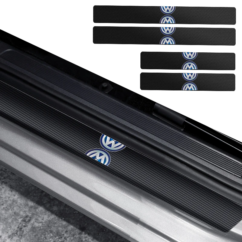 

4pcs Car Door Sill Scuff Plate Decor Carbon Fiber Stickers For Volkswagen VW Golf Polo Tiguan Passat Touareg Magotan Touran