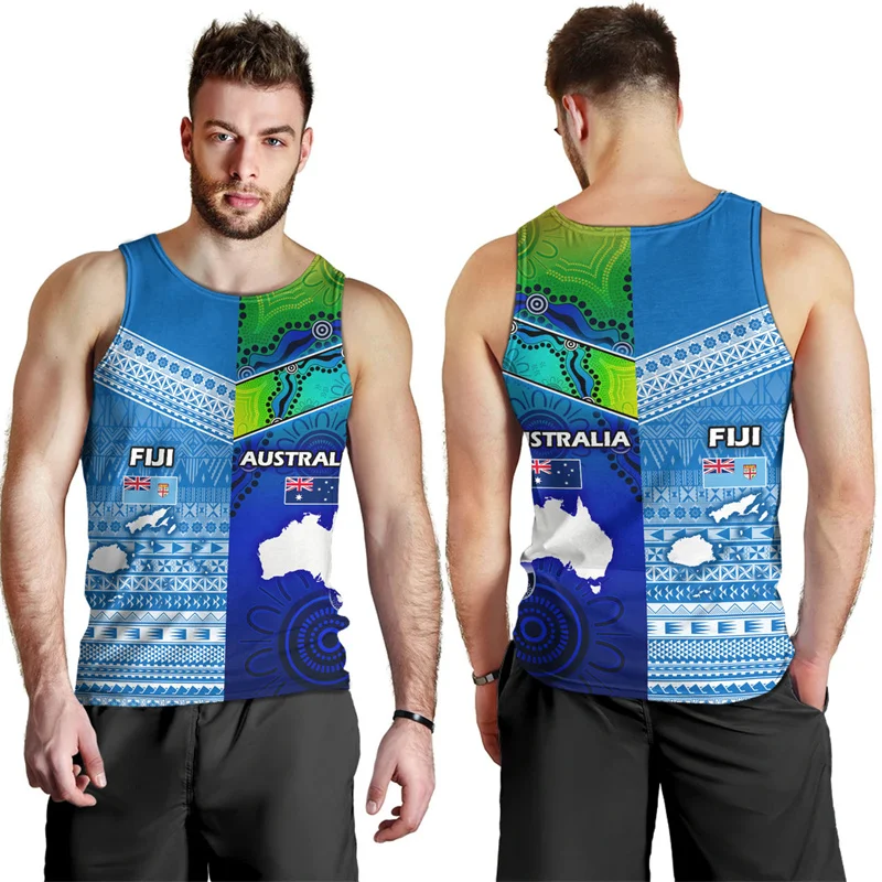 Harajuku Summer 3D Flying Fijians Printing Tank Top Fiji Emblem Fijian Pride Graphic Tank Tops Cool Fashion Top Gym Clothing Men