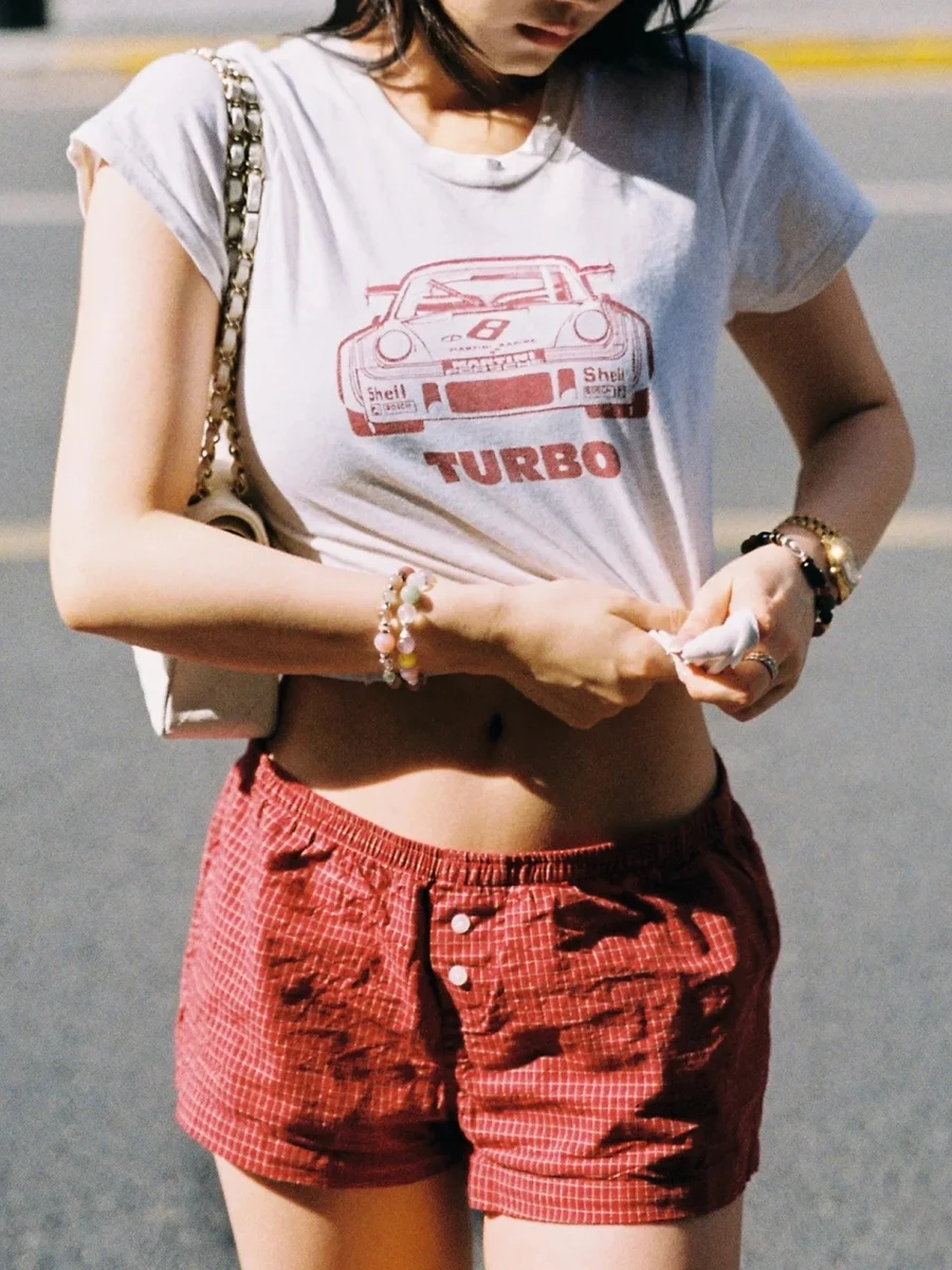 

Car Print Slim T-shirts Woman Summer O-Neck Short Sleeve Cotton Tee Shirt American Streetwear Fashion Harajuku Cartoon Tshirts