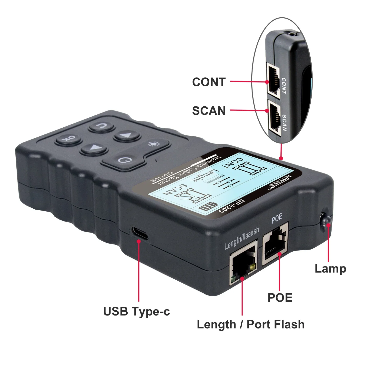 Noyafa NF-8209 اختبار كابل الإنترنت شاشة الكريستال السائل قياس طول كابل RJ45 كابل المقتفي utp أداة اختبار متعددة الوظائف الشبكة #3