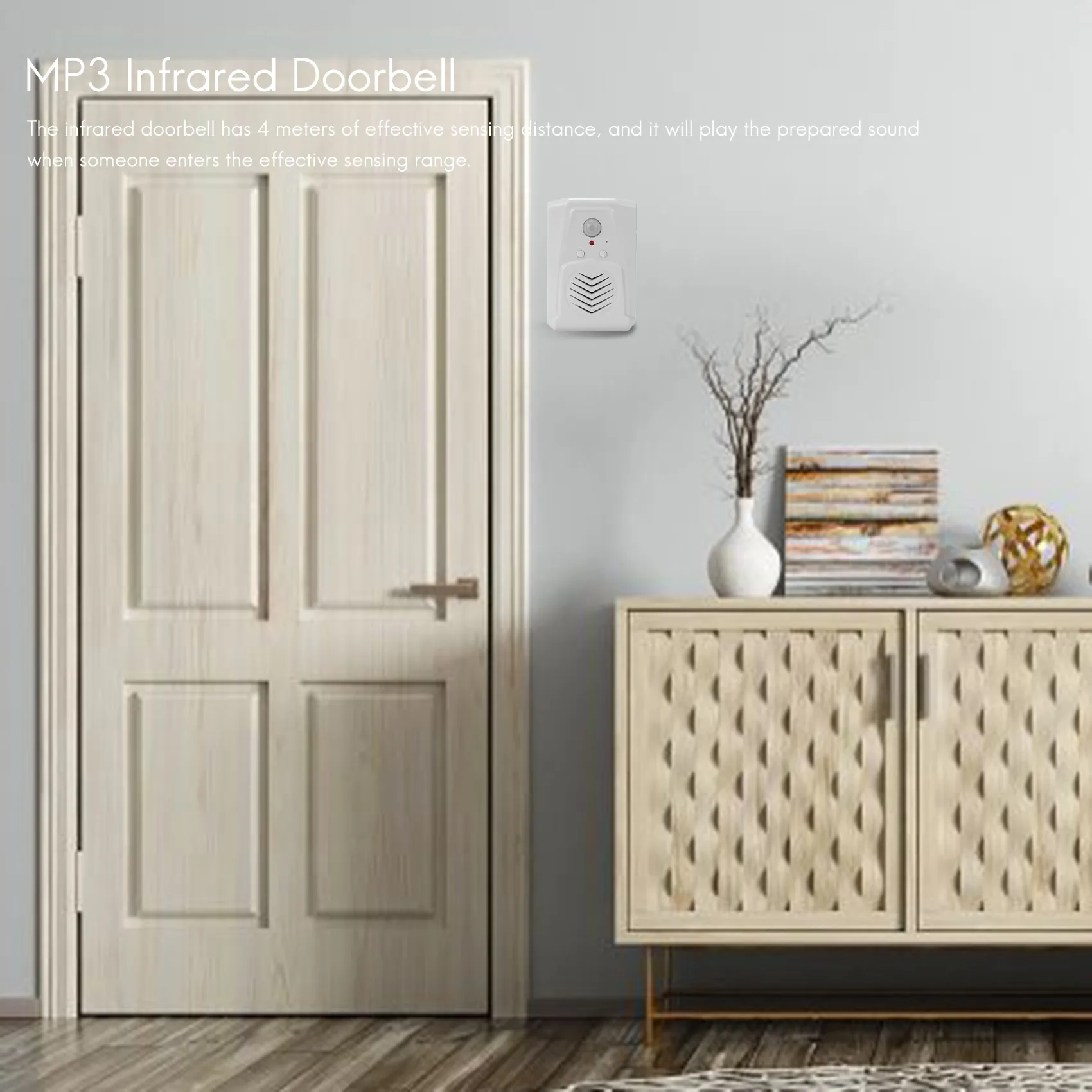 무선 PIR 모션 센서 모션 문짝 스위치, MP3 적외선 초인종, 음성 프롬프터, 문짝 입력 알람