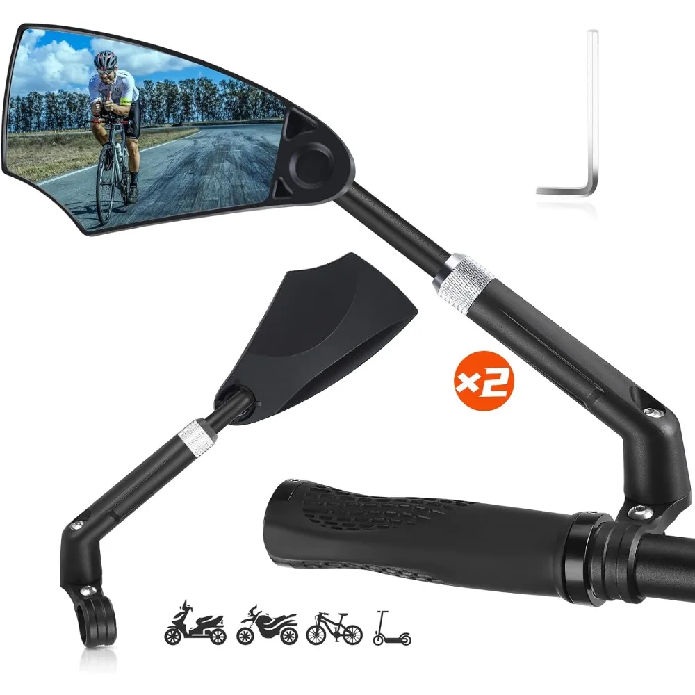 Rétroviseur extérieur gauche et droit double avec vision à 360° °   Rotation et 60 °   Fonction rabattable, surface miroir antireflet compatible avec les guidons de 20 à 23 mm pour vélos électriques, VTT et trottinettes.
