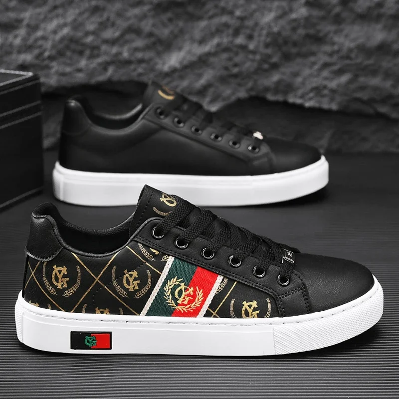 Zapatillas de deporte informales para hombre, zapatos de tablero dorado Punk de diseñador, zapatos deportivos de plataforma plana aumentada de altura superior de cuero de microfibra a la moda