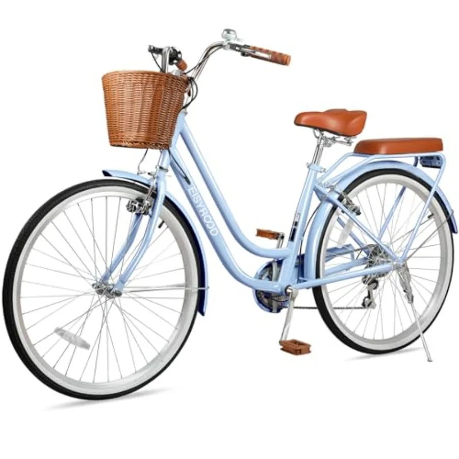 

26-дюймовый круизер-велосипед для женщин, 7-скоростной комфортный пляжный велосипед с подставкой для корзины, легкий городской велосипед с двойной перекладиной для поездок на работу Lei