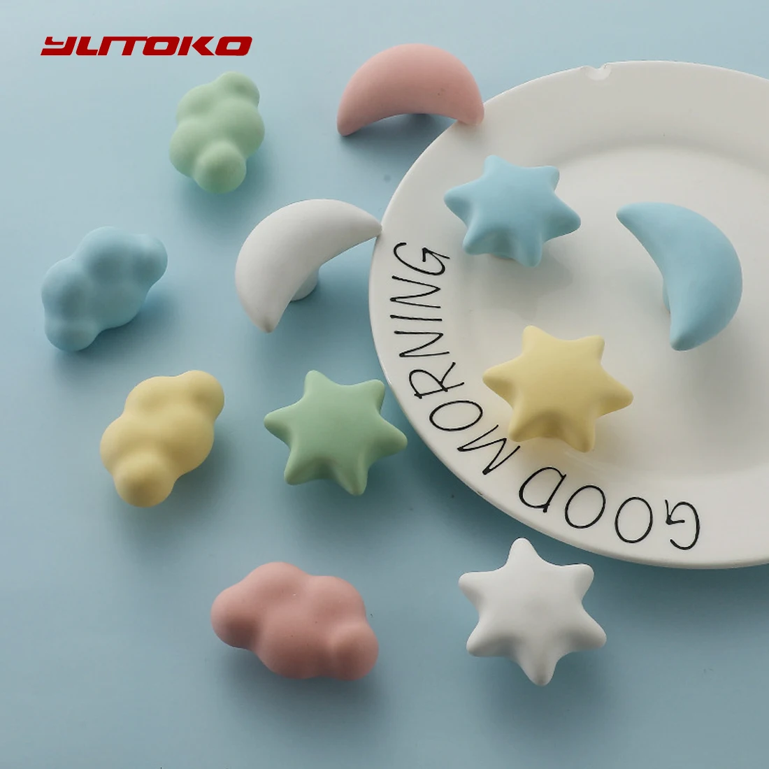 Cute Children's room Cabinet Knobs Stars Clouds Moons Ceramic Furniture Handles Cartoon Wardrobes Pulls Drawer Door Handles
