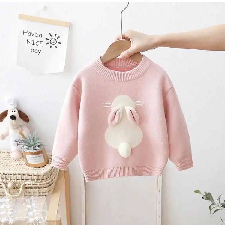 Children\'s Sweater Autumn and Winter Clothes Plush Girl baby Knitting Top Thickened Rabbit Sweater Christmas