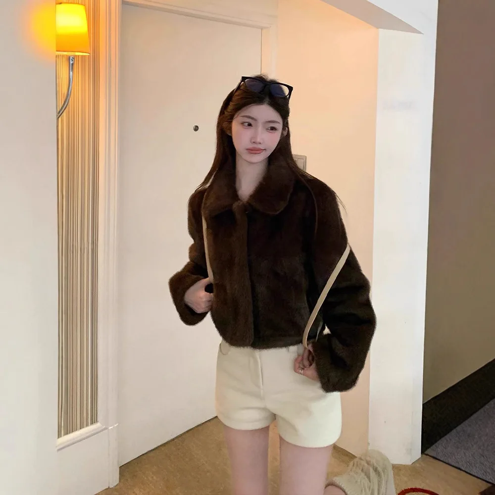 

Faux Fur Trim For Hood Coats Womens Spring Streetwears Design Tender High-Waisted Soft Splice Pure Feminino Elastic Adjustable