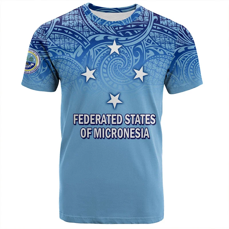 Micronesia 3D Printed T Shirt Men Summer Round Neck Short Sleeves Fashion Casual Tops Polynesian Streetwear Oversized T-shirt