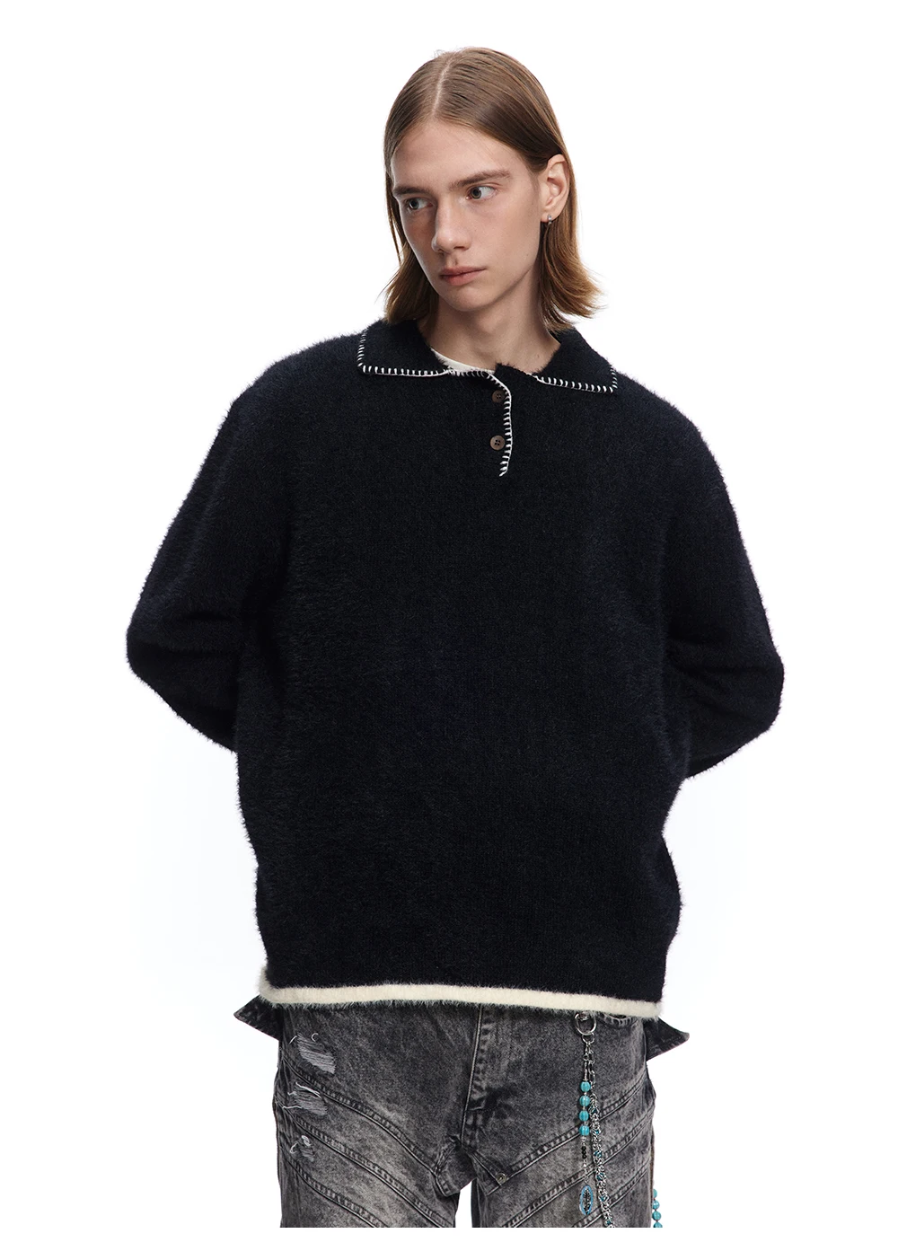 MADE EXTREME Autumn and Winter Lapel Sweater Simple Casual Pullover Knitted Sweater