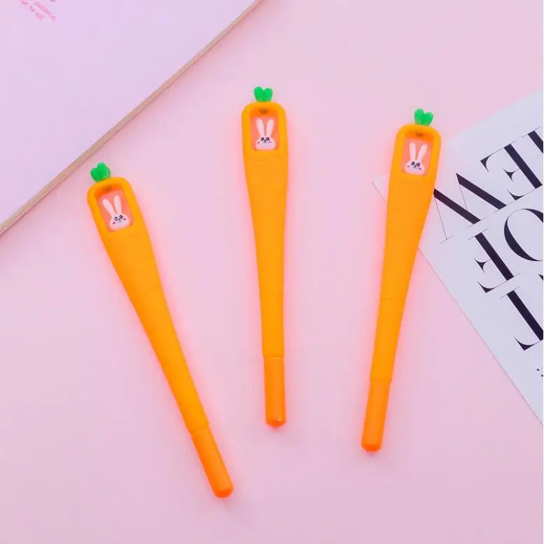 

40 pcs/lot Cartoon Rabbit carrot Gel Pen Cute 0.5 mm Black Ink Signature Pen School Office Writing Supplies Promotional Gift