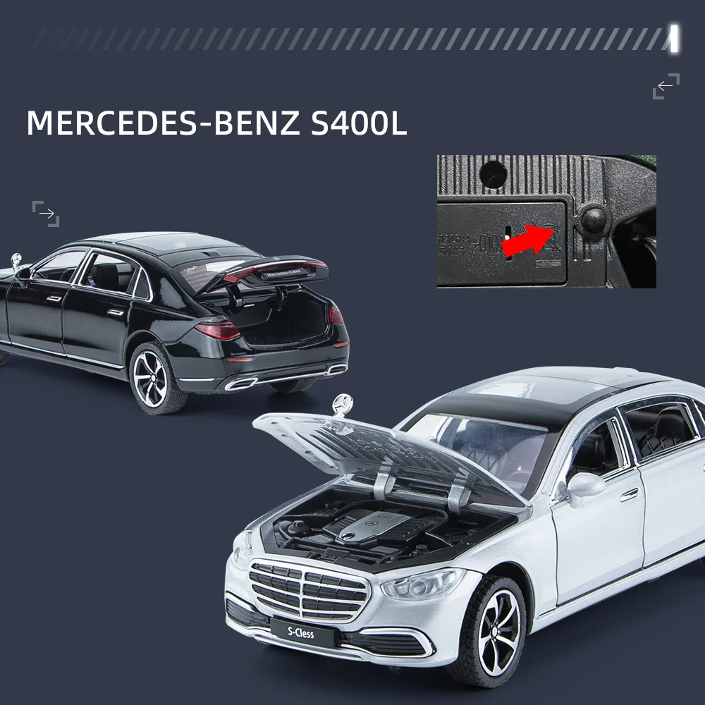 1:24 Benz S-Klasse S400l Fahrzeug Metall Modell Druckguss Auto mit Licht und Ton zurückziehen Spielzeug Sammlung für Jungen Geschenk