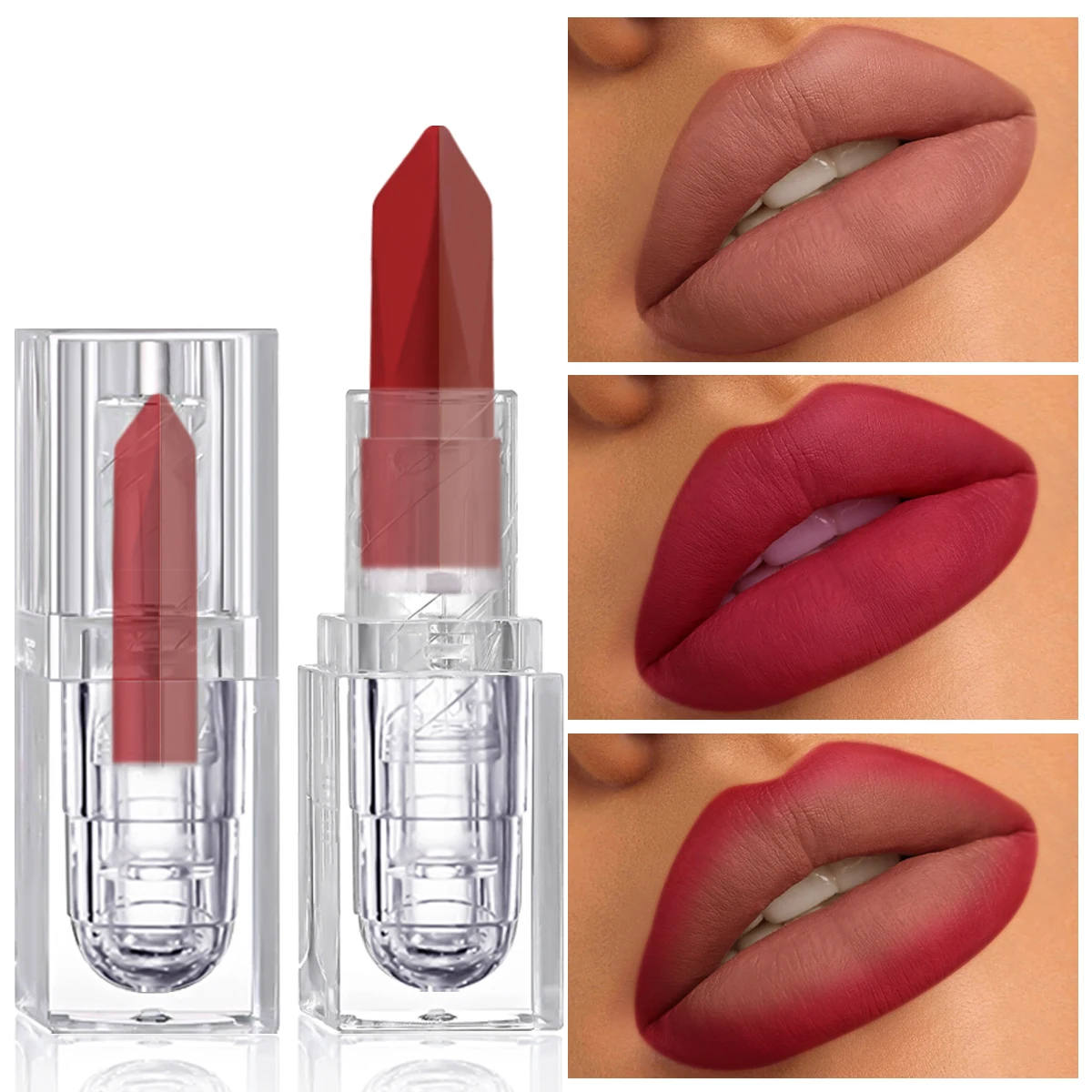 Nude Matte Lippenstift, wasserfeste Lippenstifte, verblasst nicht, sexy rote Samt-Lippenstifte für Frauen, Make-up, langlebige Lippenkosmetik