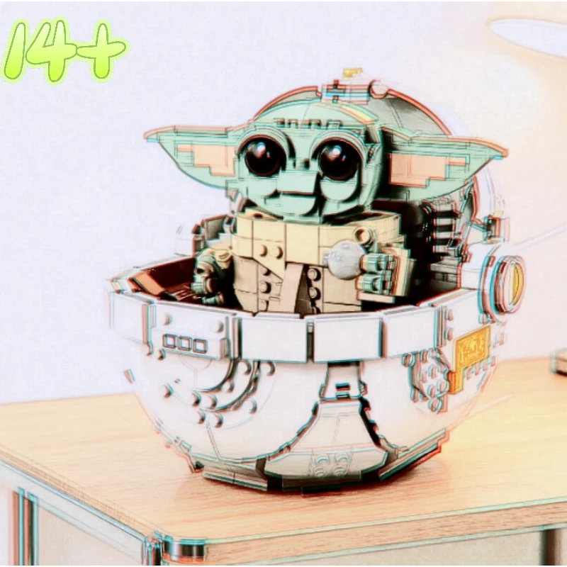

1048pcs Hot Sale The Child Grogu Hover Pram Building Blocks Bricks Diy Assembly Sci-fi Model Creative Desktop Ornament Christmas