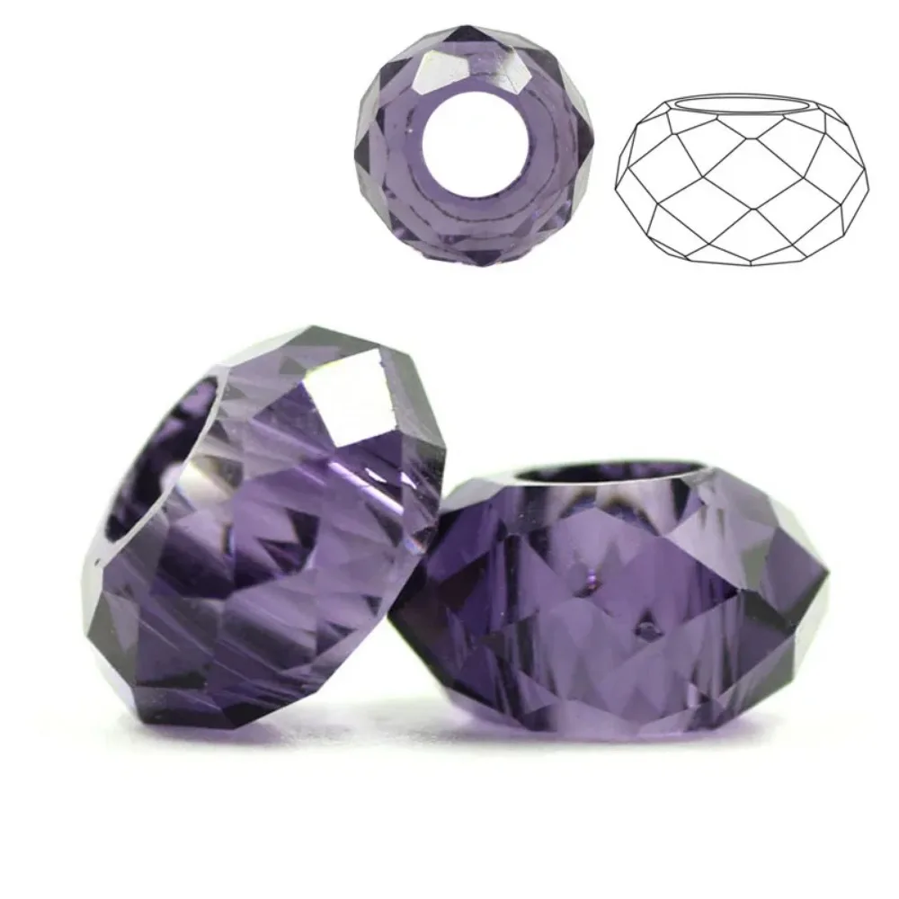 Faceted Big Hole Large Hole 8x14mm Crystal Beads 20Pcs Glass Round Spacer Beads for Charm Bracelets Making DIY Wholesale In Bulk