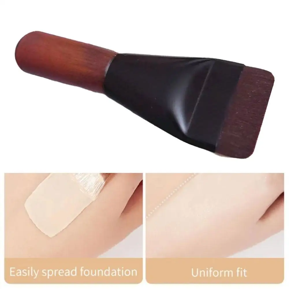 Mini escova plana para fundação e creme, escova universal com alça, maquiagem, corretivo, madeira, ferramenta de beleza, j6f3
