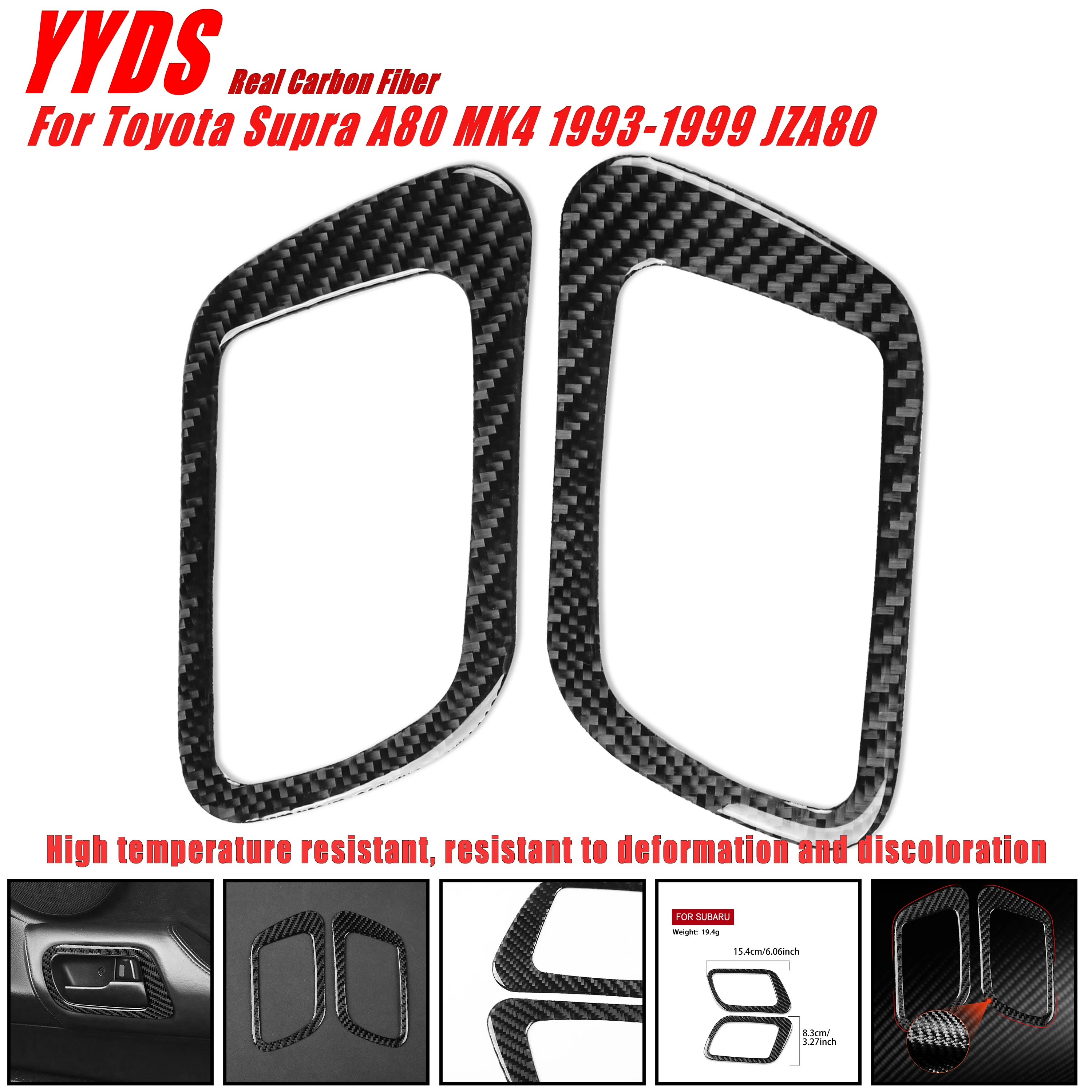 For Toyota Supra A80 MK4 1993-2002 JZA80 Real Soft Carbon Fiber Car Interior Door Handle Decoration Frame Panel Cover Trim 2Pcs