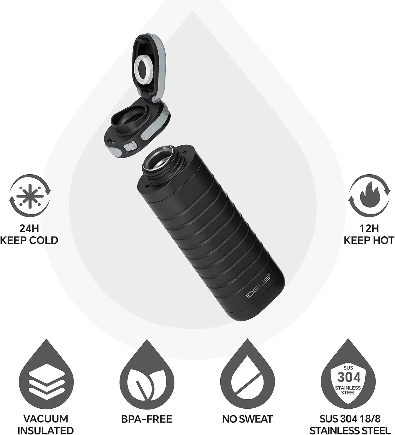 Бутылка для воды ideus из нержавеющей стали 390 мл, изолированная чашка, запираемая, герметичная, подходит для путешествий и активного отдыха.