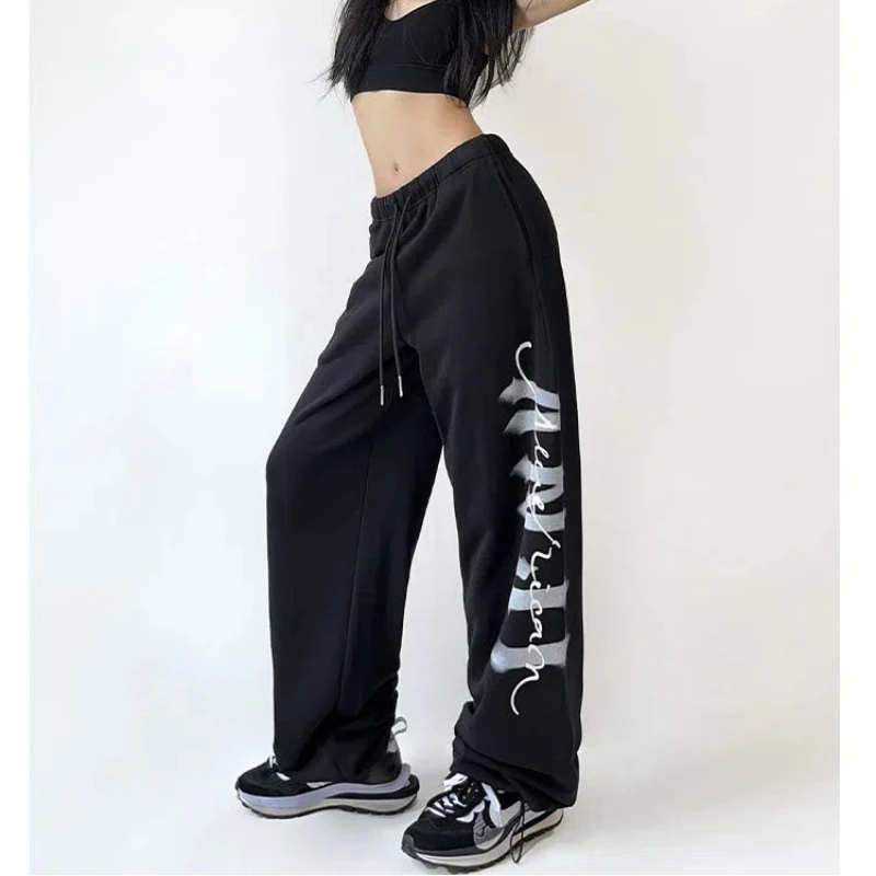 American Street High-waisted Drawstring Printed Ankle Binding Women's 2024 New Hip-hop Jazz Dance Casual Loose Sports Pants