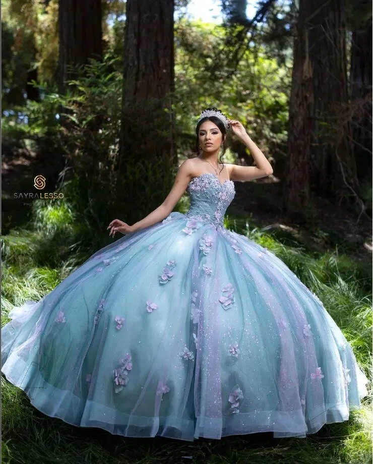 ANGELSBRIDEP 3D Floral Blue Purple Princess Quinceanera Dresses with Cape Skirt vestidos de 15 años quinceañeras Customized