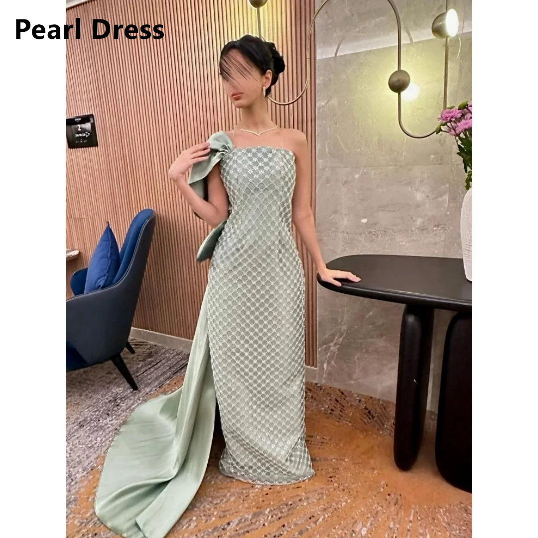 

Pearl Bow Tie Evening Dresses Custom Made Wedding Party Dress Beaded Lace One Shoulder Fish Tail Elegant Woman Prom Women Events