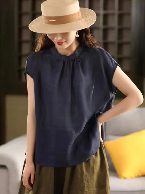 

Artistic Linen Color Svel irt Women Spring Summer 2025 New Loose Casual All-Match Top Overhead irt