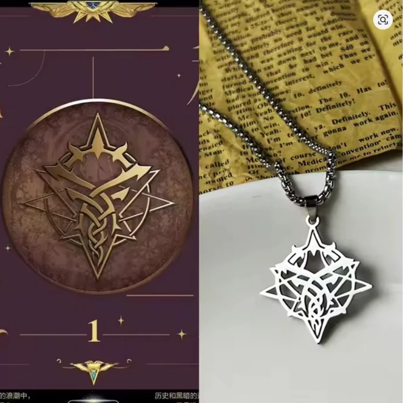 

Anime Lord of Mysteries Fool Logo Nameplate Necklace Titanium Steel Pendant Keychain Fashion gothic Jewelry halloween Gifts