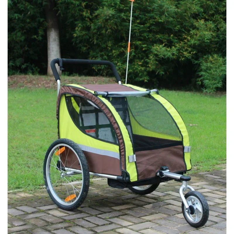 Double Seat Push Aluminum Alloy Bicycle Trailer Children's  Bicycle Trailer Folding