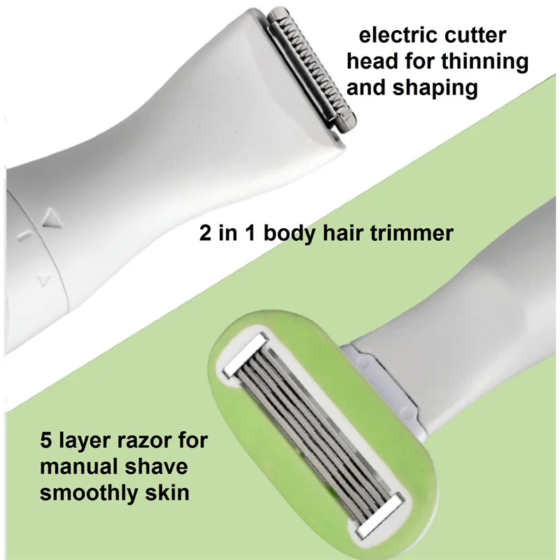 Silk Smooth Razor Pubic Hair Trimmer for Women 2 in 1 Bikini Shaver Lady Wet Dry Body Groin Hair Remover Female Intimate Clipper
