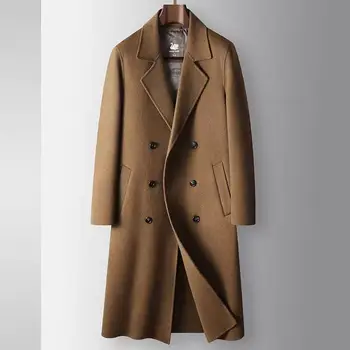 2025 Autumn/Winter New Men's 100% Wool Coat Knee length Double breasted Goose Down Inner Tank Thickened for Warmth 2